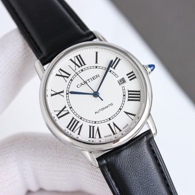 Cartier Ronde De 9015 Movement 40mm Waterproof to 30m 316L Calfskin Leather Strap Men Watch